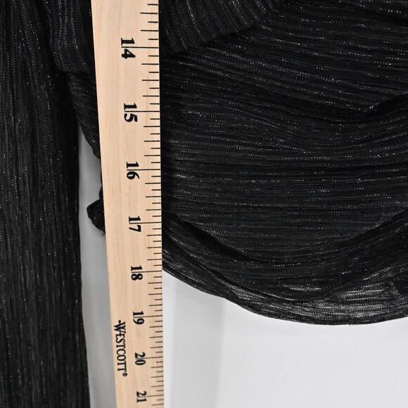 JOIE Top Womens Size S Black Metallic‎ VNeck Gathered Blouse Semi Sheer Sleeves - Picture 10 of 12